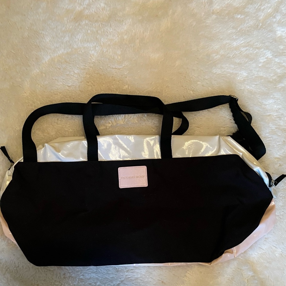 Victorias Secret black, white and pink duffel bag